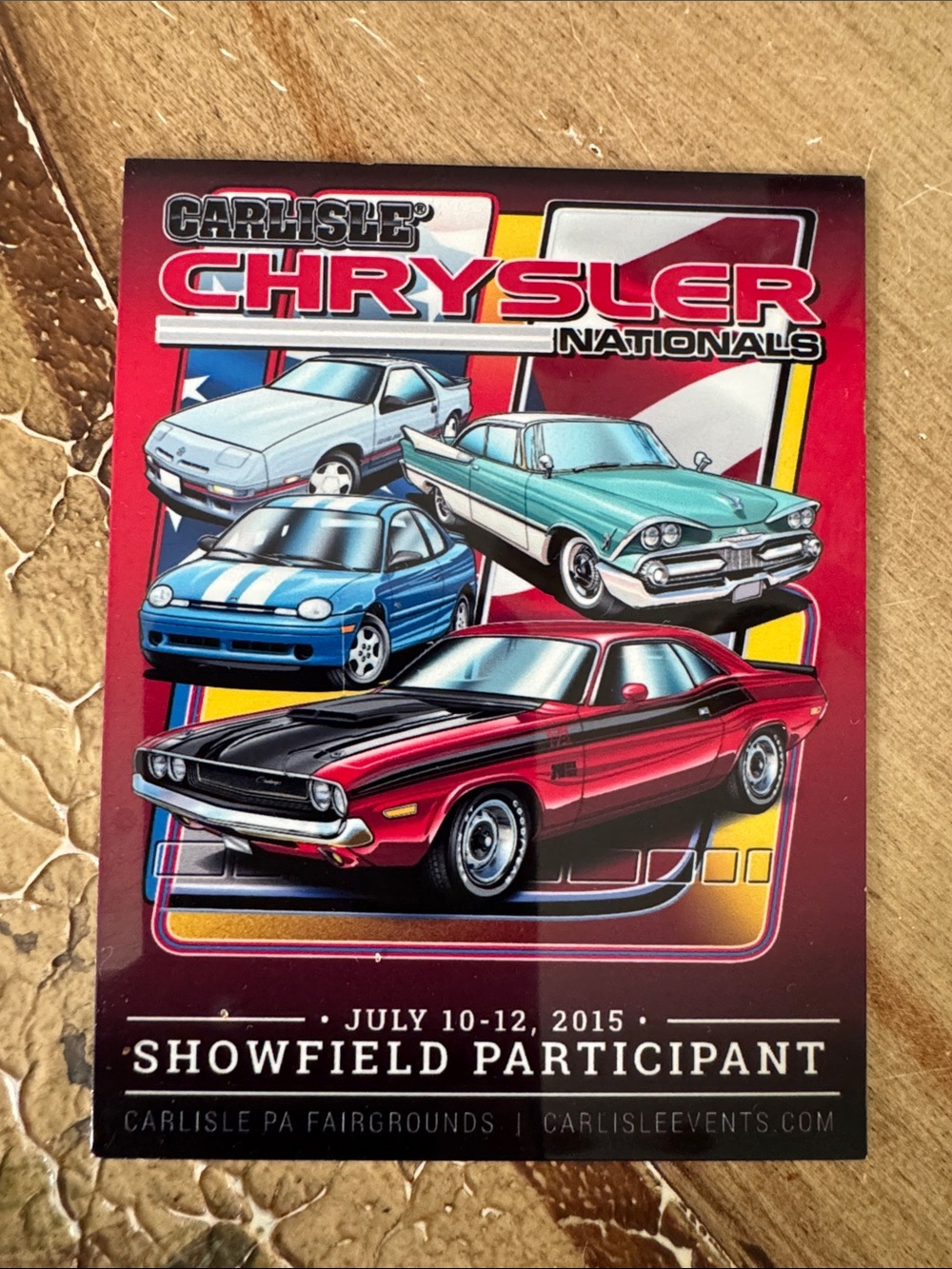 Carlisle Chrysler Nationals 2015 tin plaque Mopar Car Show Mens